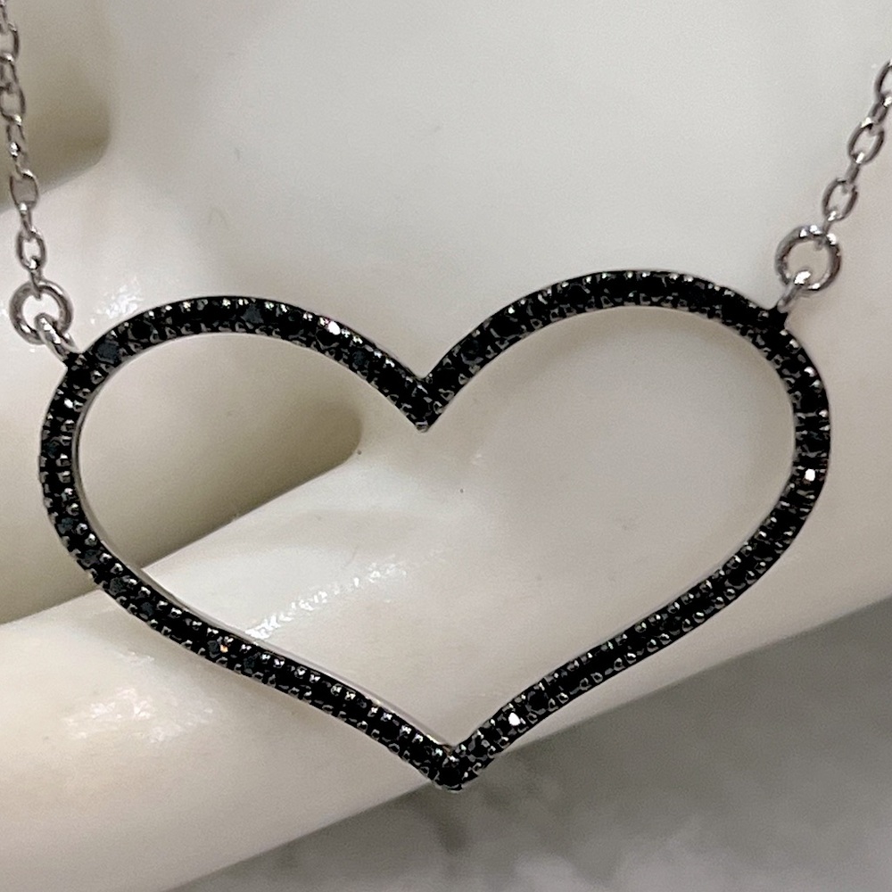 Black Diamond Sterling Silver Open Heart Necklace